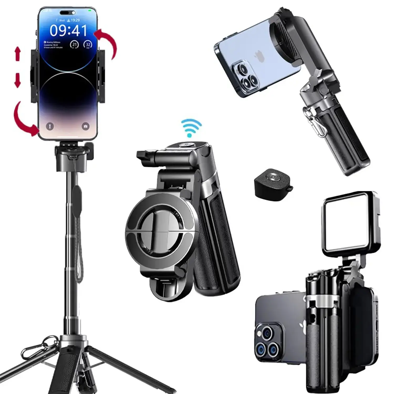 Four-In-One Magnetic Selfie Stick Tripod with Bluetooth-compatible Remote, 360° Rotation, Portable, Anti-Shake, Wireless Control, Ideal for Vlogging
