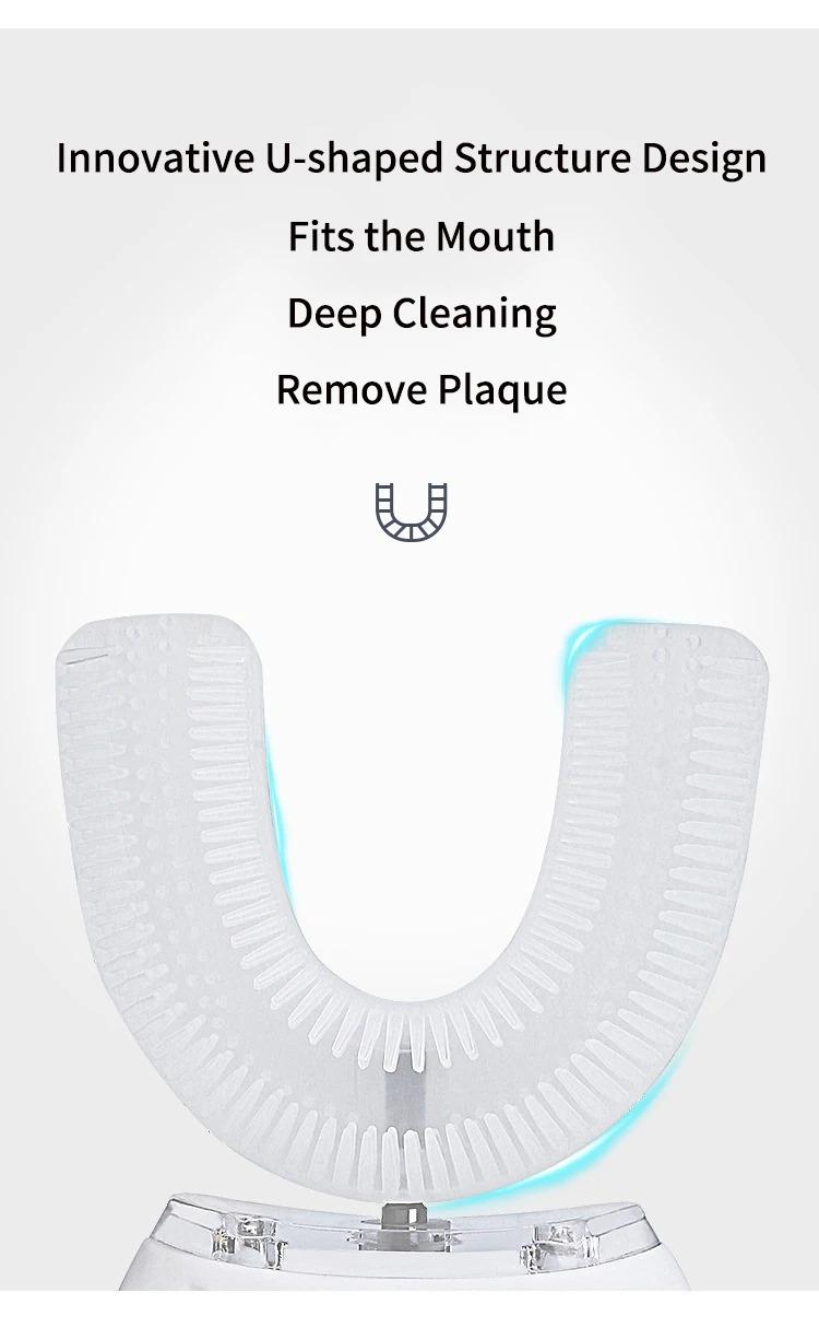 360° Ultrasonic Electric Toothbrush U Shaped for Adults Sonic Vibrations Tooth Brush with Charging Base Blue LED Light Whitening