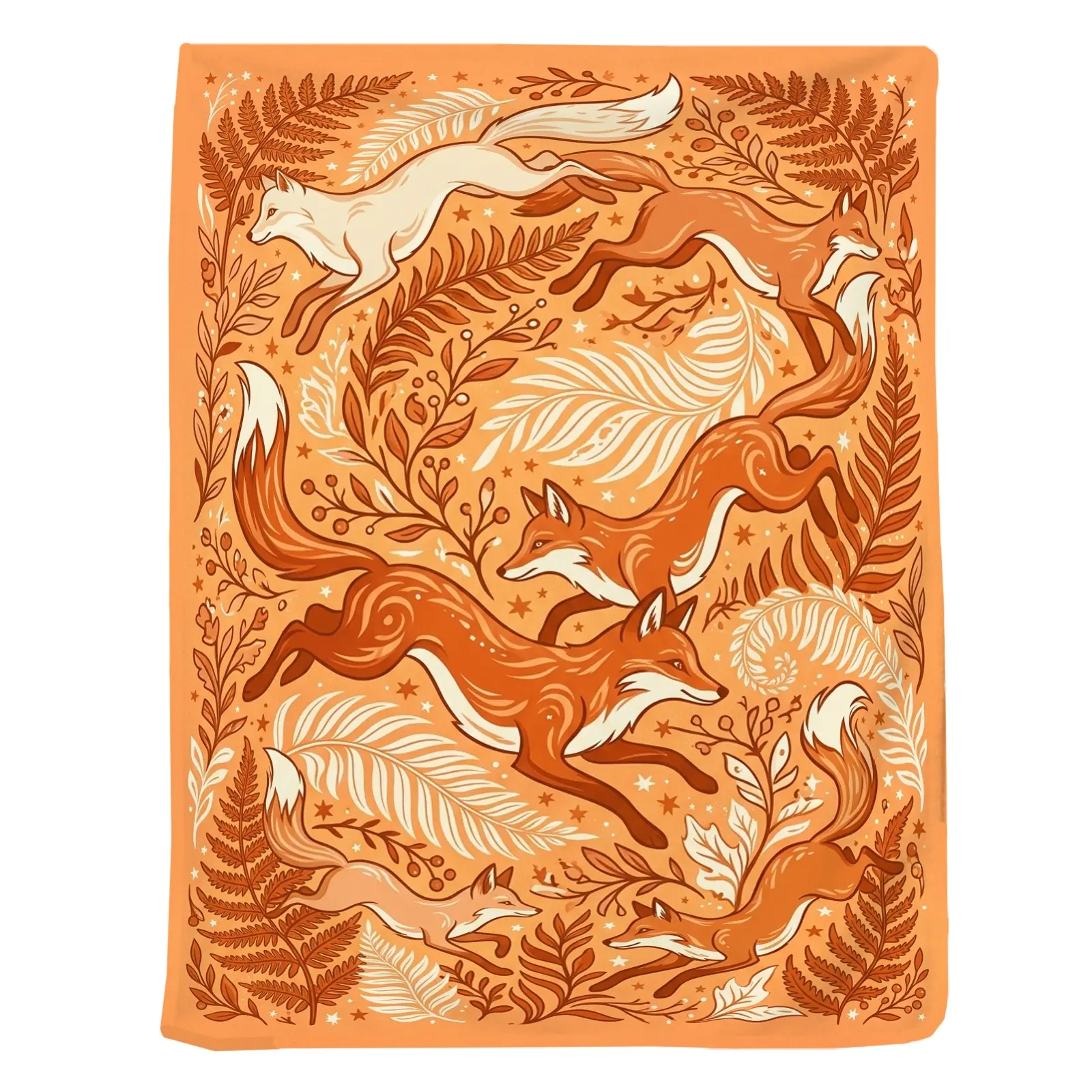 1pc Foxes Leaves Blanket, Whimsical Autumn Style, Playful Fox Illustrations amidst Botanical Elements, for Living Room Couch Fall Decor and Animal Lover Gift
