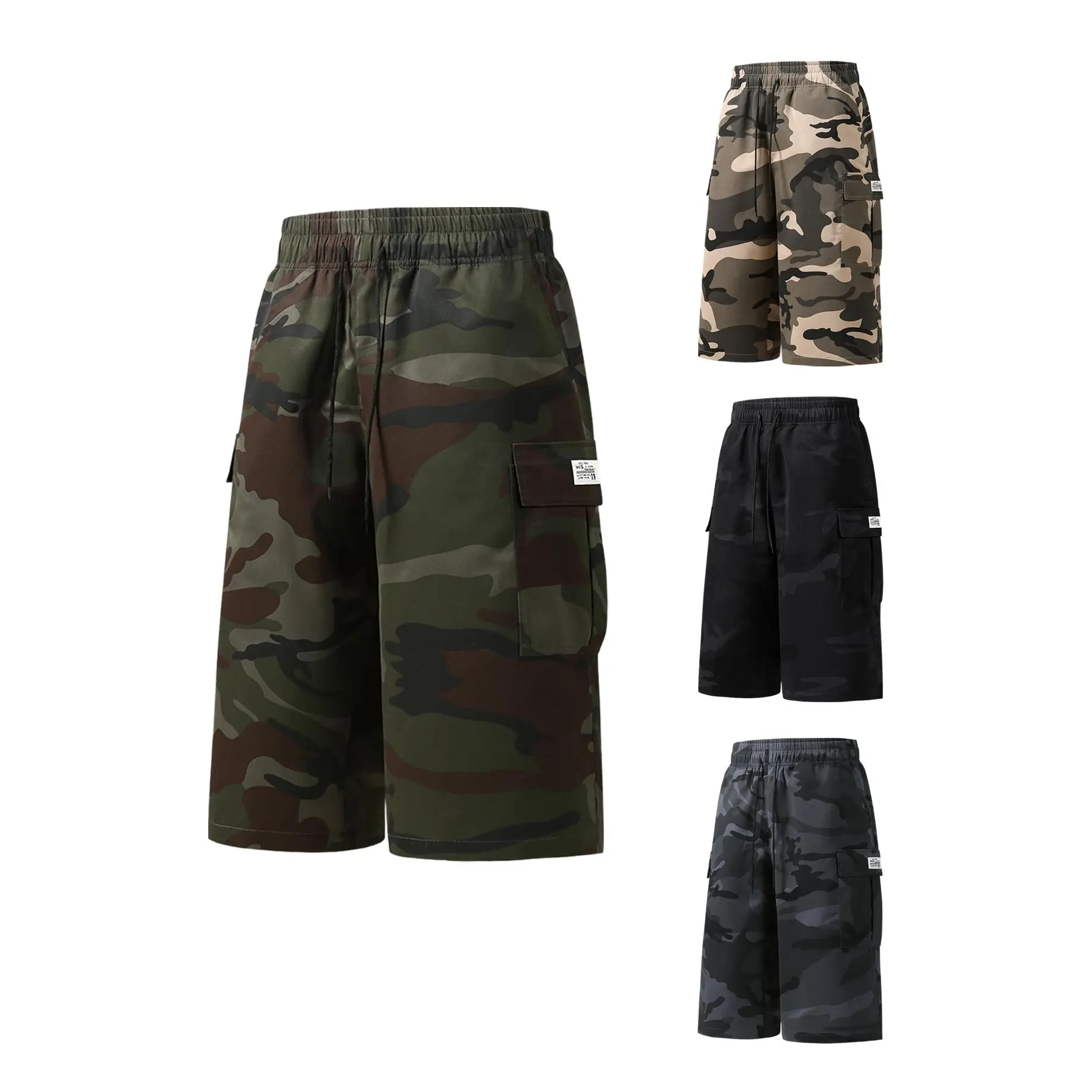 Male capri pants camouflage men's shorts workwear cropped pants with large pockets ins style summer loose plus size new shorts