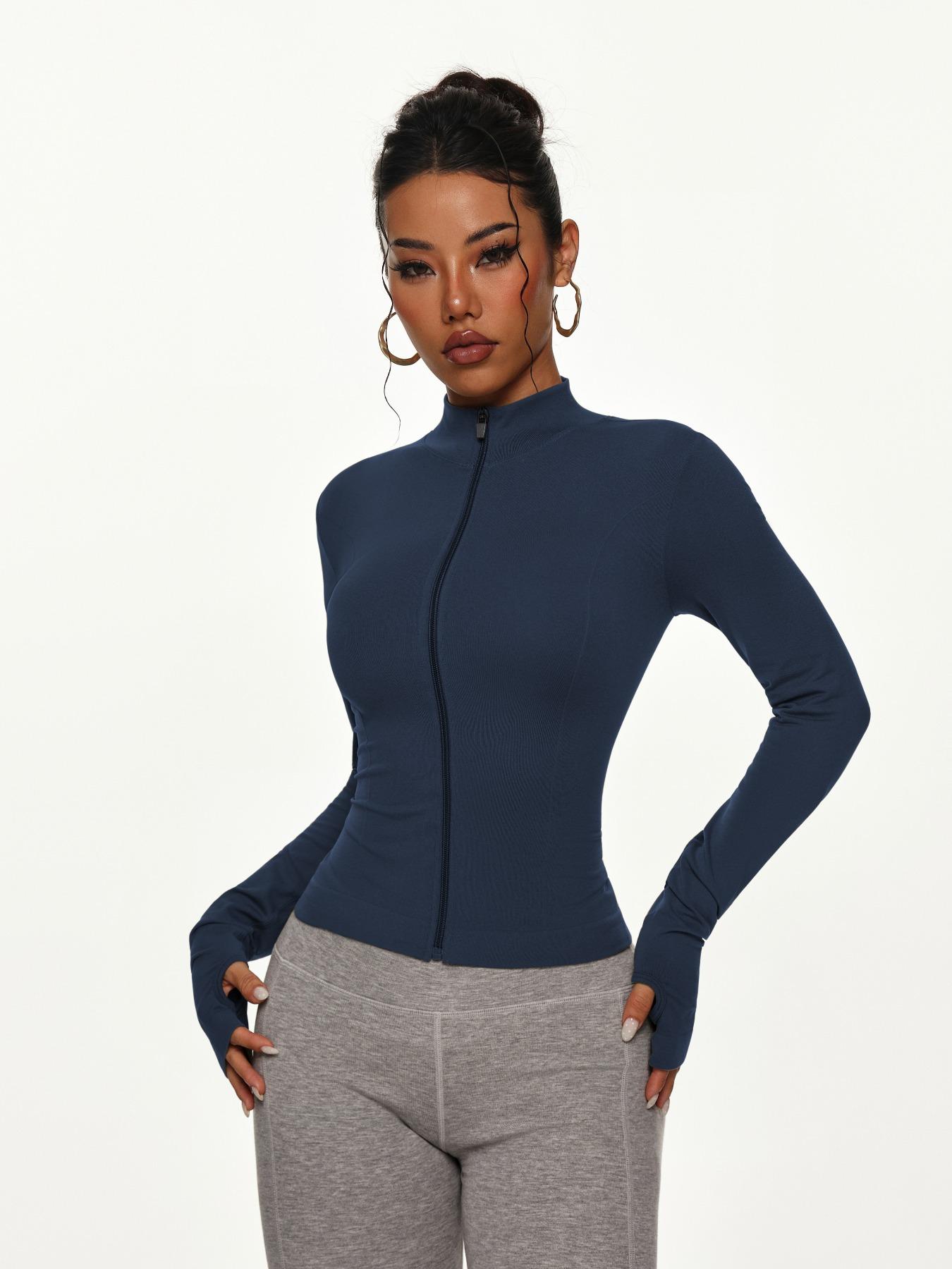 Women's Long Sleeve with Zipper, Quick-Dry Fitness Coat, Elastic Fit Design, Ideal for Gym & Running, Casual Wear, Yoga Jacket Top