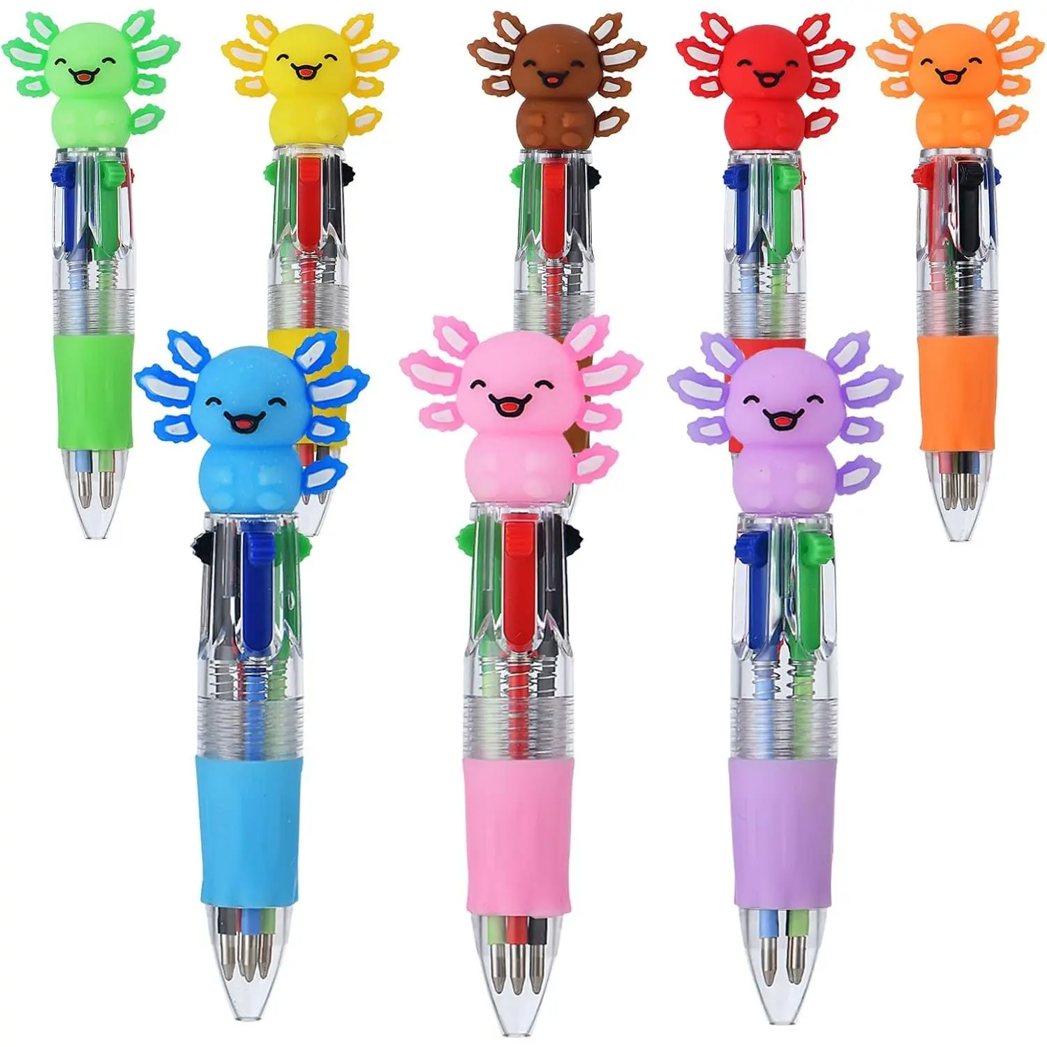 8 count Axolotl Party Favors, 4-in-1 Multicolor Axolotl Pen Cute Kawaii Birthday Decorations Ballpoint Fun Gifts (8pcs Axolotl Pen A)