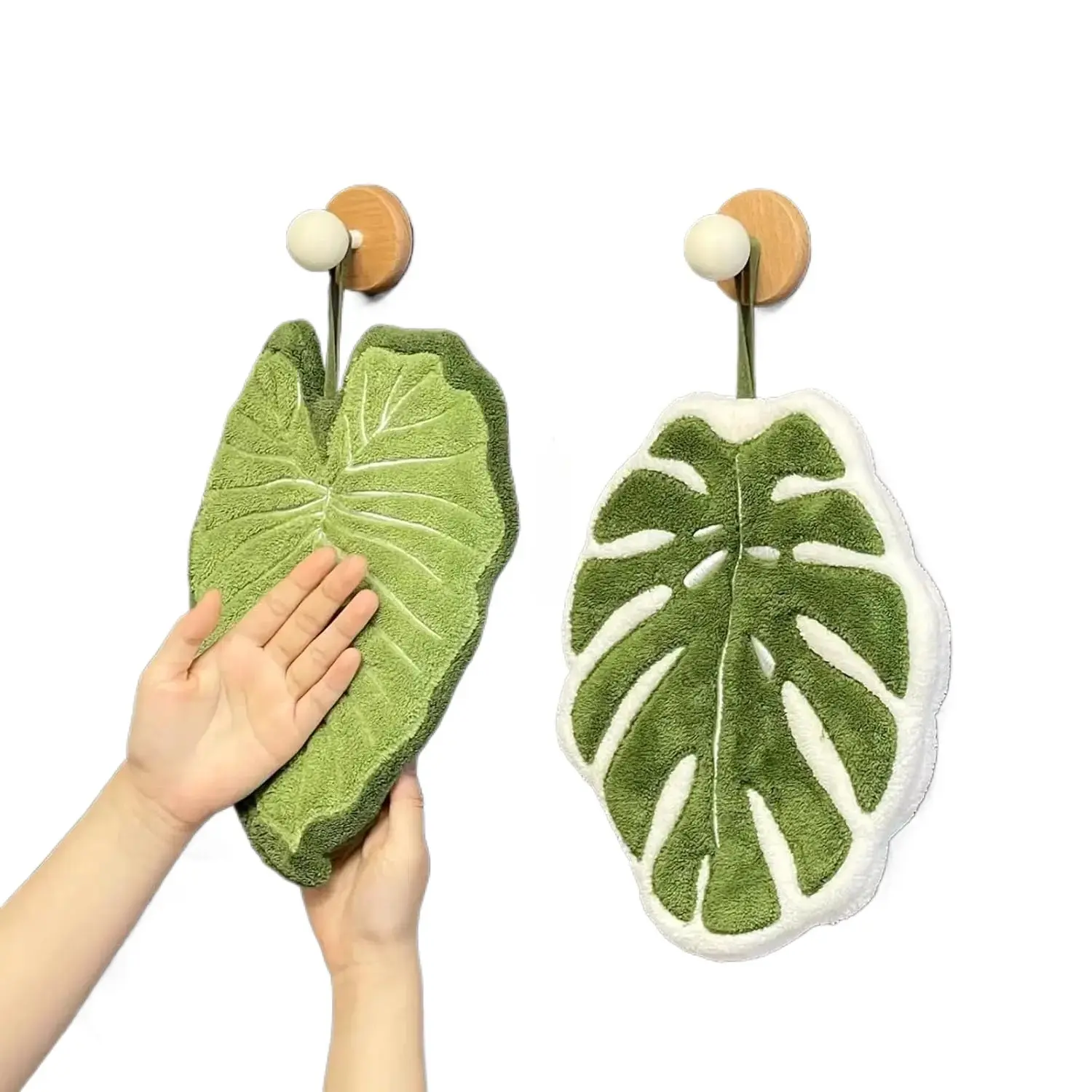 2-Pack Hand Towels Set, Fluffy Leaf Coral Fleece Towel with Hanging Loops, Soft Quick-Dry Highly Absorbent Hangable Cloth for Kitchen Sink Oven Knobs Bathroom Decor,back to school,back to school haul