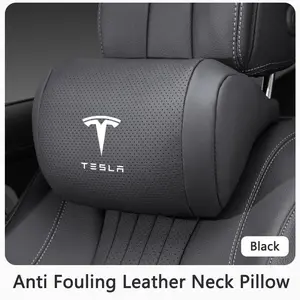 Napa Leather Car Headrest, Auto Logo Seat Neck Pillow, Head Support for Tesla Models, Cybertruck, Roadster, Spacex Interior Accessories