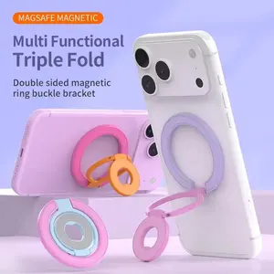 Gradient Dual Magnetic Phone Stand, Adjustable Foldable Holder, 360° Rotatable, Magsafe Compatible, Easy Install, for iPhone, Samsung, Android
