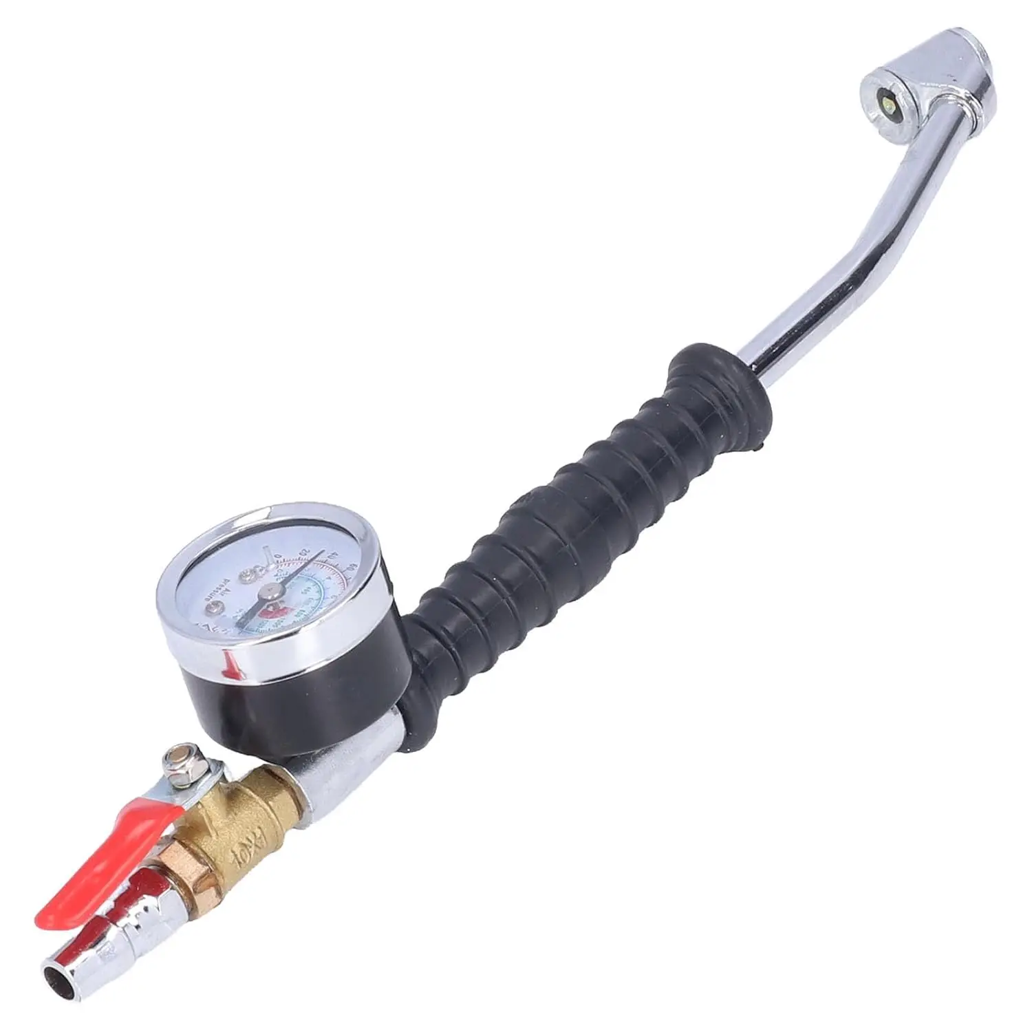 Tire Inflator Connector with Dial Gauge, Car Repair Tools, Automotive Maintenance Tools, Mechanical Pressure Tester, Quick Air Fitting of Alloy & Plastic, 30cm Length, 0-220psi Measuring Range, Suitable for Automobiles, Motorcycles and Bicycles