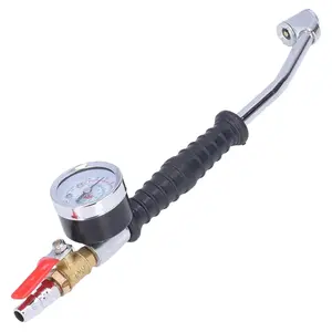 Tire Inflator Connector with Dial Gauge, Mechanical High Precision Pressure Tester, Quick Air Fitting Made of Alloy & Plastic, 30cm Length, 0-220psi Measuring Range, Suitable for Automobiles, Motorcycles and Bicycles