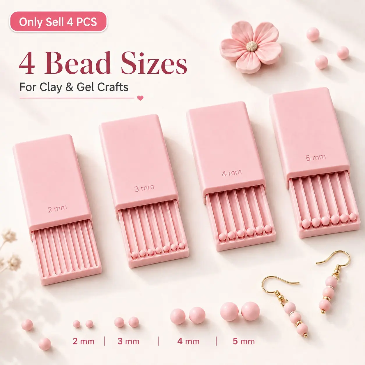 4PCS 3D Print Clay Gel Ball Maker Tool, Nail Art Bead Roller With 1mm 2mm 3mm 4mm 5mm Grooves, Sphere Shaper For Creating Round Beads, Polymer Clay, Gel Flowers, Earrings And Jewelry DIY Crafts