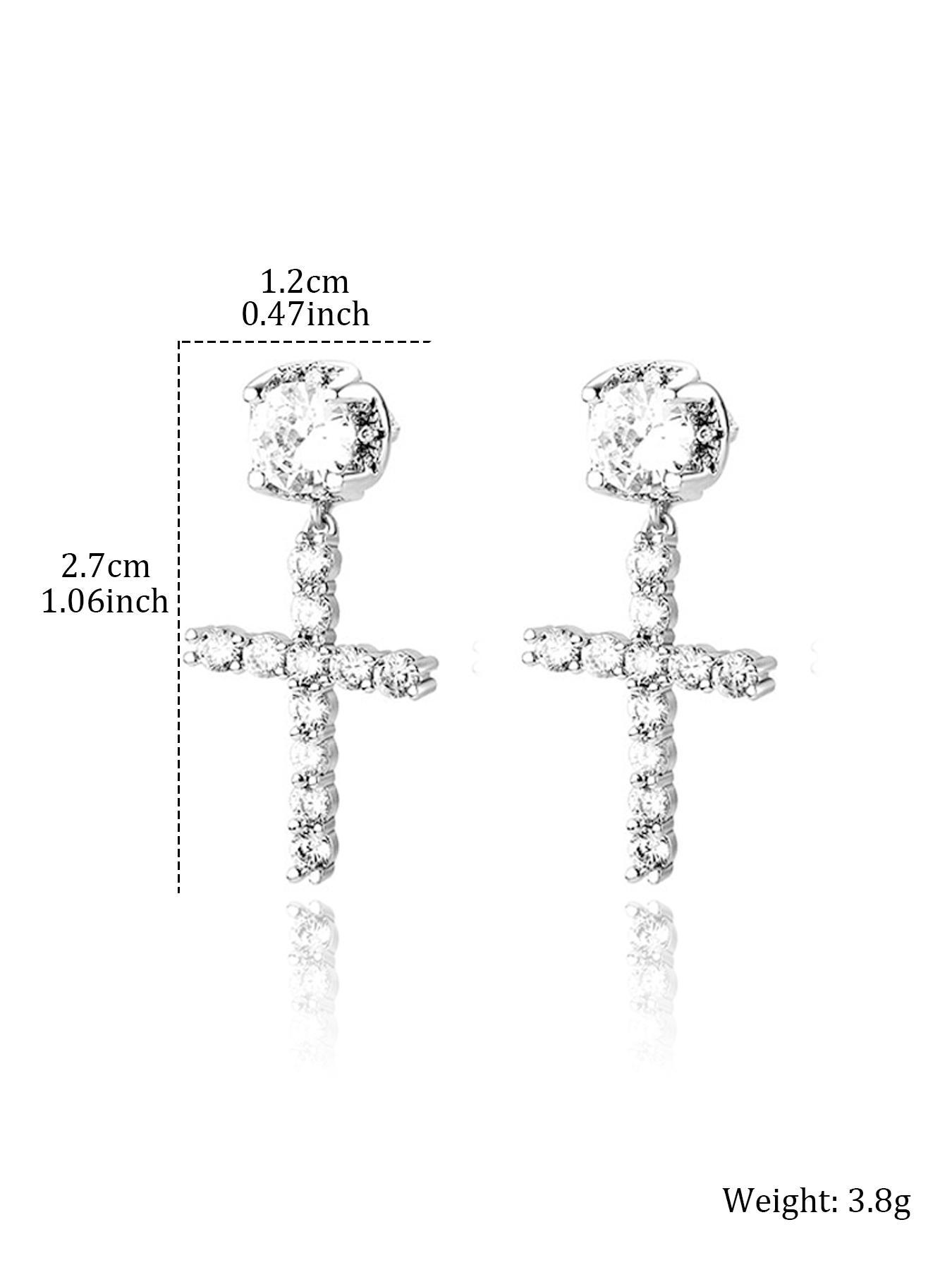 Hip Hop Cross Design Dangle Earrings, Studded Cross Earrings, Cubic Zirconia Decorated Earrings for Men & Women, Fashionable Jewelry for Party, Daily Decor, Trendy All-match & Exquisite Jewelry for Birthday Gift