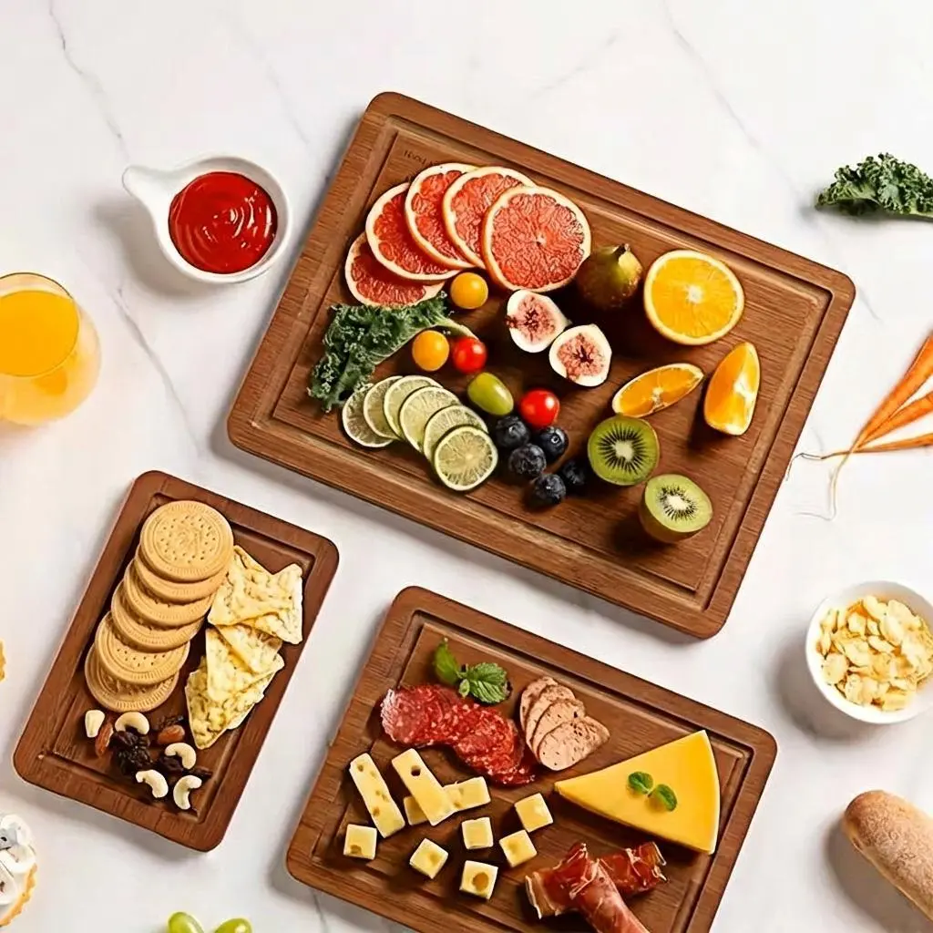 5-Piece Extra Large Bamboo Cutting Boards Set for Kitchen, Heavy Duty Cutting Board with Juice Groove, Bamboo Chopping Board Set for Meat, Vegetables - Pre Oiled