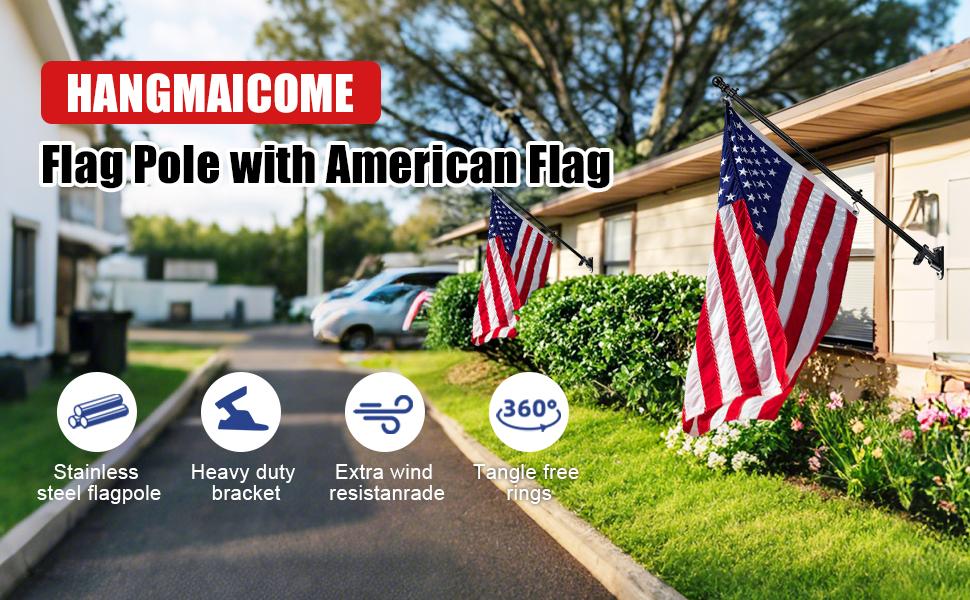 Flag with Pole for Outside - 6FT Tangle Free Flagpole Kit,4x6FT Embroidered Stars US Flag, 2 Position Mounting Holder for, Front Porch, Patriotic Display Flag with Pole for Outside - 6FT Tangle Free Flagpole Kit,4x6FT Embroidered Stars US Flag, 2 Position Mounting Holder for, Front Porch, Patriotic Display