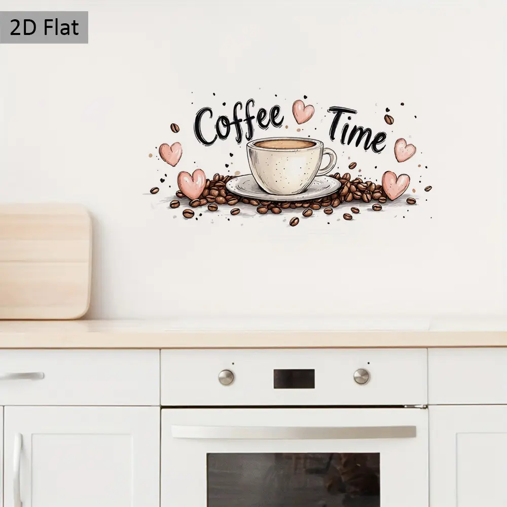 2D Flat Coffee Lover Kitchen Sticker, Heart Theme Colorful Wall Decor, for Kitchen, Restaurant, Refrigerator, Gift Idea