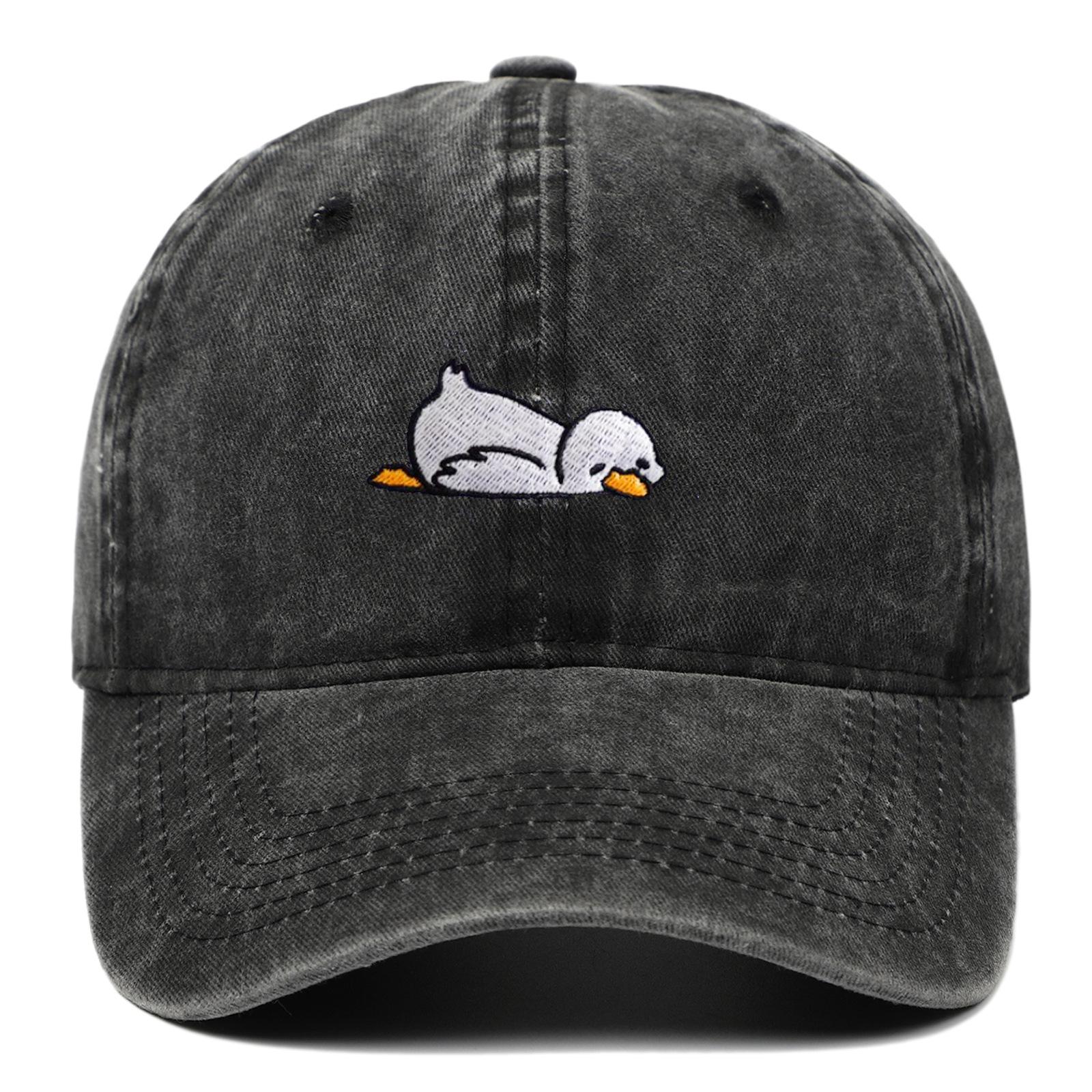 Cartoon Duck Washed Denim Baseball Cap for Women, Spring and Summer, Face-Slimming, Wide Brim, Deep Crown, Versatile Duckbill Cap