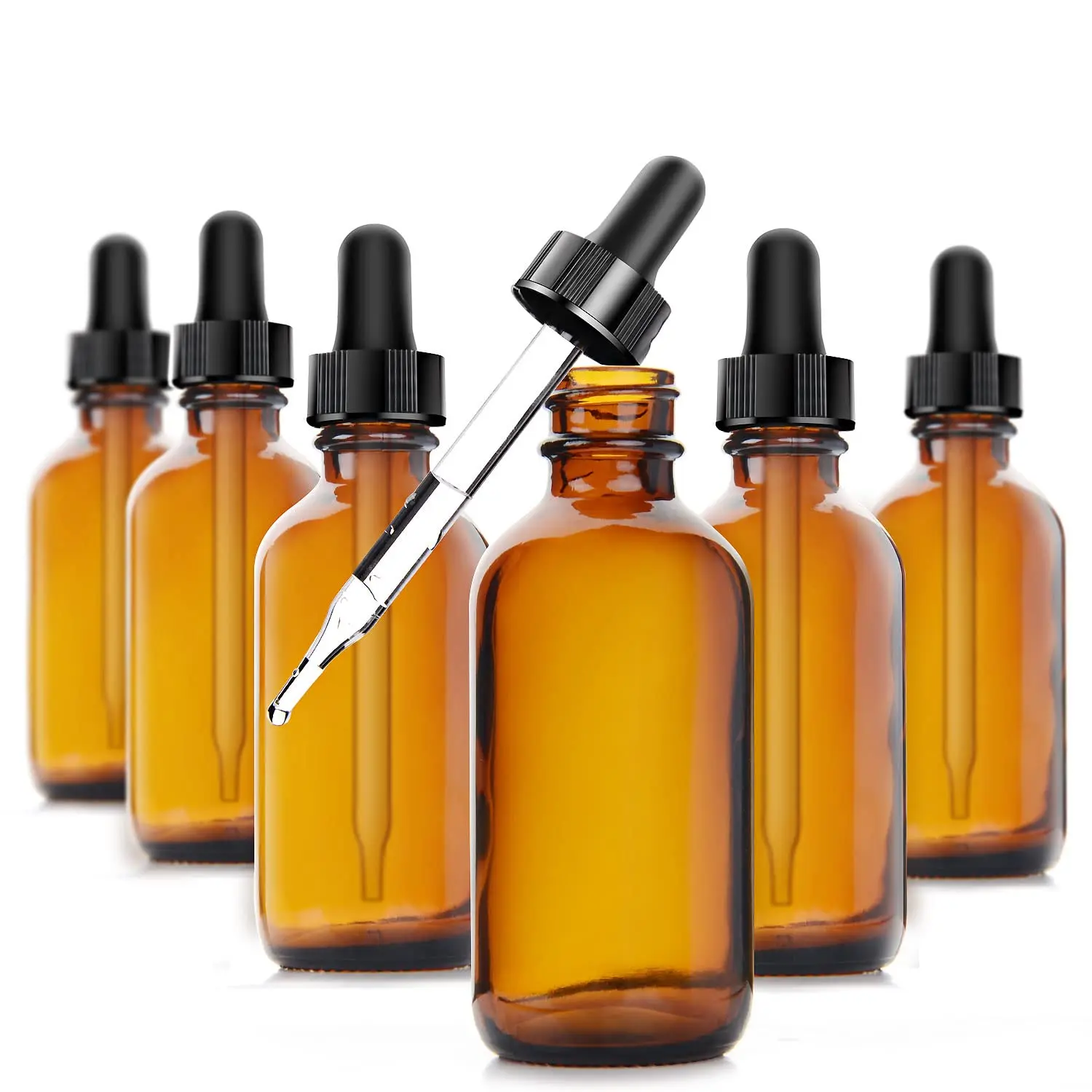 Yesker Amber Glass Bottles for Essential Oils with Glass Eye Dropper 60 ml (2oz) for Essential Oils, Chemistry Lab Chemicals, Colognes & Perfumes- Pack of 6