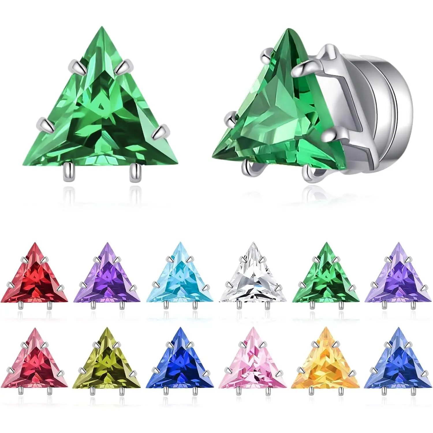 12 Pairs Birthstone  Earrings Set Cubic Zirconia Clip  Non   Stud Earrings Birthday Gifts Unisex