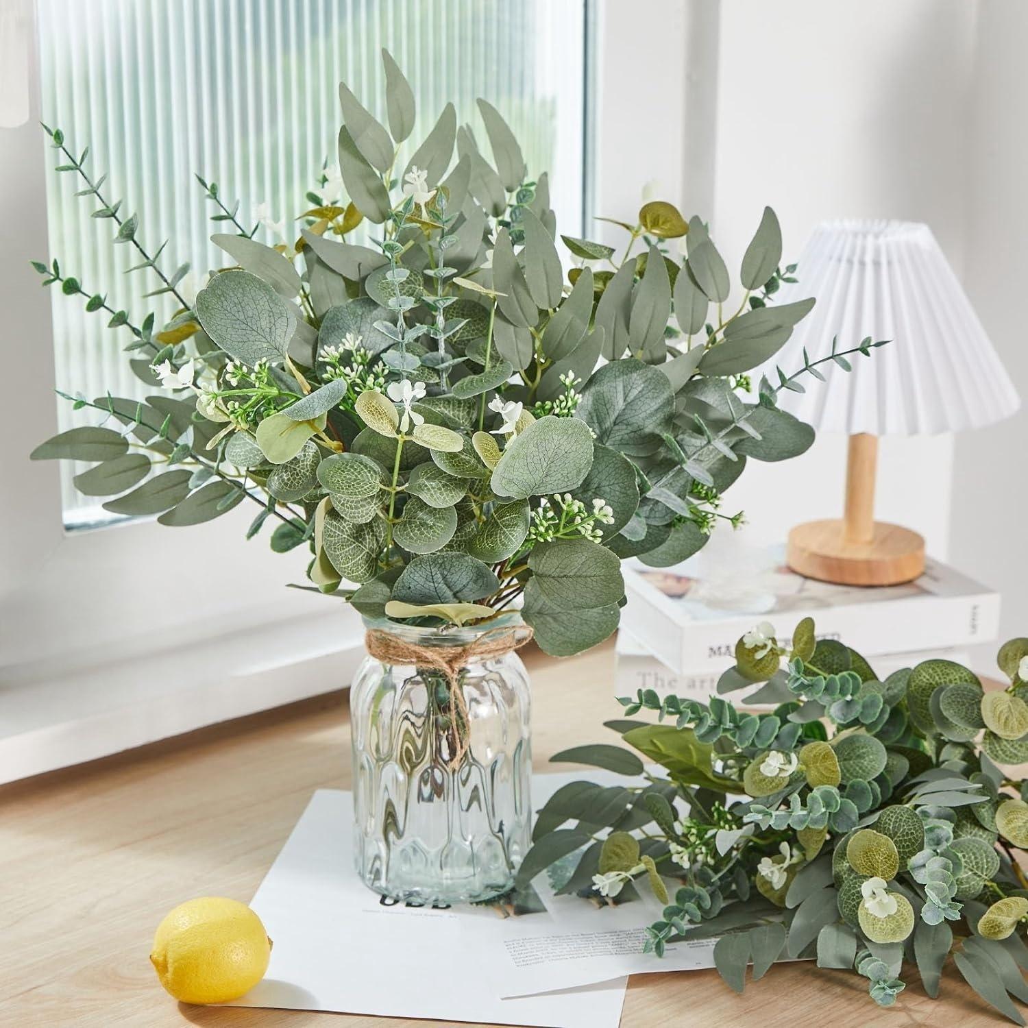 Artificial Eucalyptus Leaves, Faux Eucalyptus Set, Decorative Plants for DIY Wedding Bouquets & Home Decor, Evergreen Faux Plants, Artificial Faux Greenery