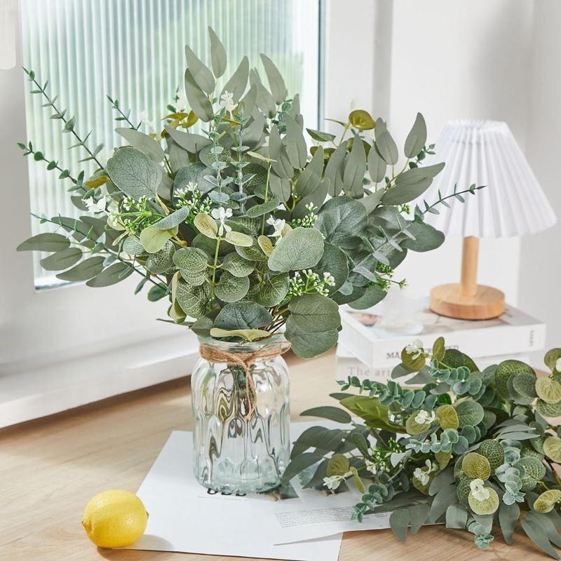 Artificial Eucalyptus Leaves, Faux Eucalyptus Set, Decorative Plants for DIY Wedding Bouquets & Home Decor, Artificial Faux Greenery