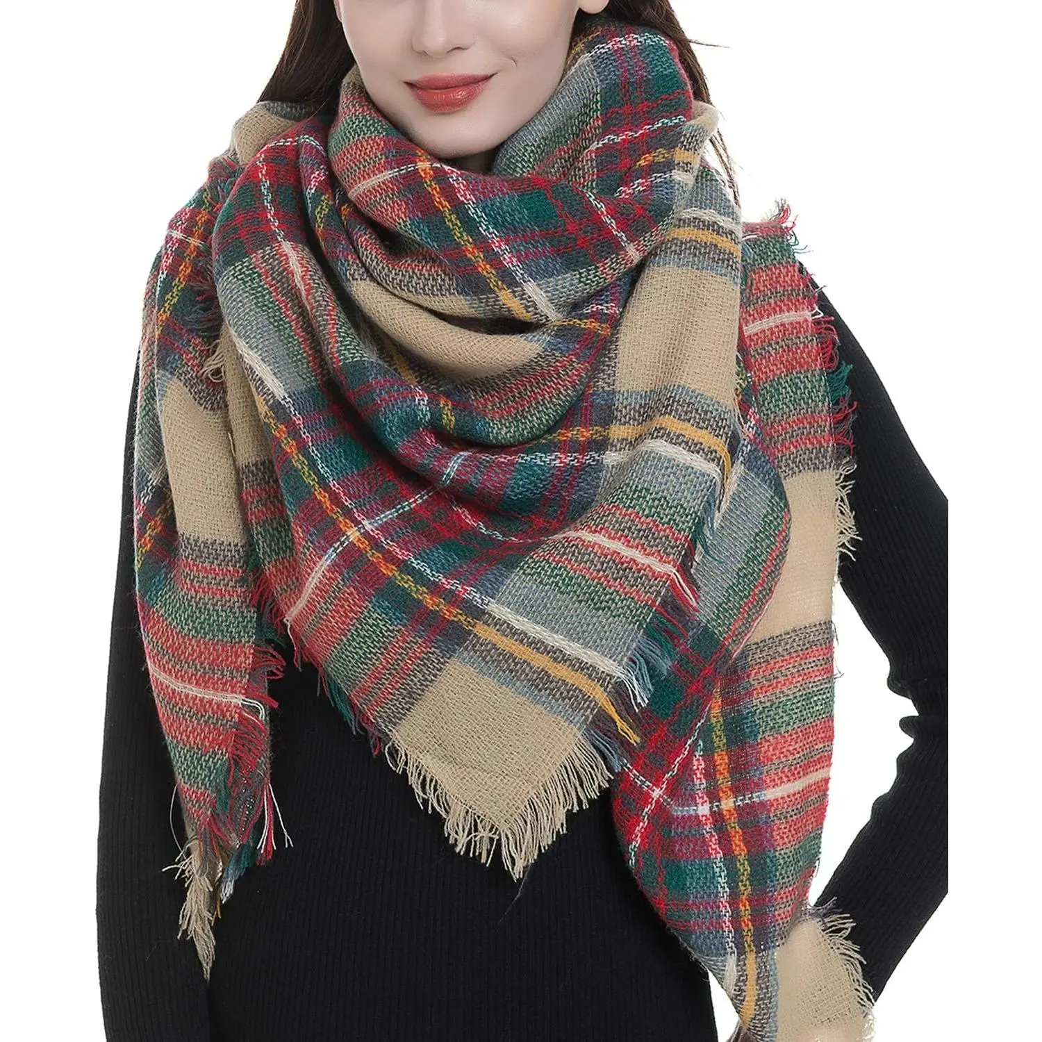 Trendy Plaid Blanket Scarf Women Big Oversized Long Scarves Warm Winter Tartan Checked Shawl Wrap Scarf Gift For Women