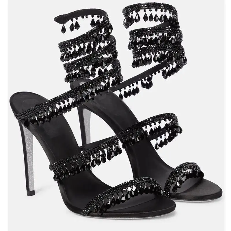 Women's 2026 New Rhinestone-Tassel Crystal High-Heel Sandals, Sexy Footwear for Banquet Party, Large Size Options, Sandals For Women, Tassels, Party Wear, Rhinestone Women's Sandals