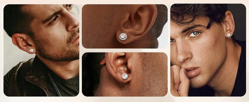 Trendy 4 Pairs Sterling Silver CZ Stud Earrings for Women 14K Gold Plated Brilliant Celtic Heart Big Stud Earrings Set Cubic Zirconia Earrings Studs for Sensitive Ear