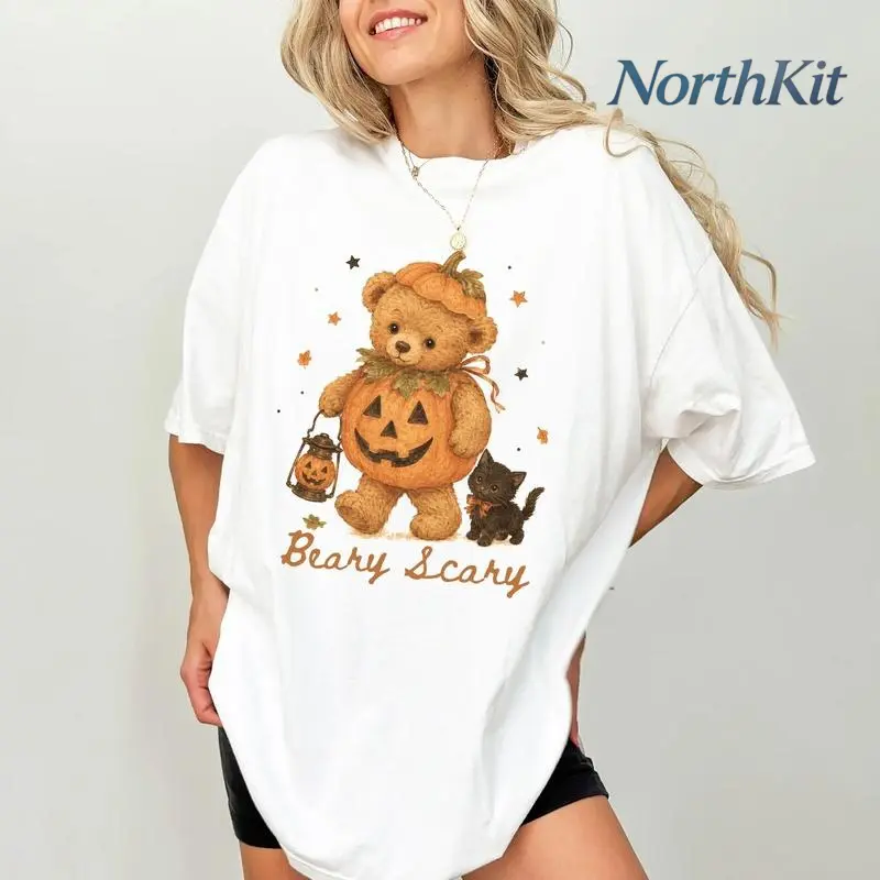 Chic Beary Scary  Shirt, Halloween Bear T-shirt, Cute Halloween Graphic Tee, Spooky Cute Clothing, Halloween Bear And Cat Outfits