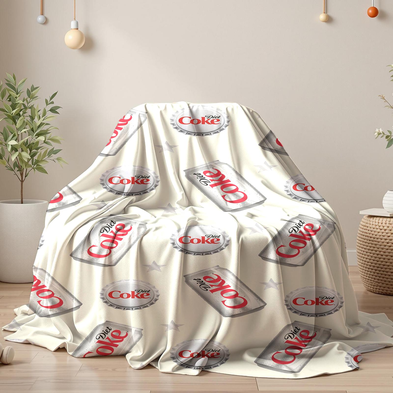 Diet Coke Bottle Cap Pattern Flat Velvet Blanket Diet Coke Blanket Soft fluffy lightweight flannel throw soft fleece blanket slogan print Gift