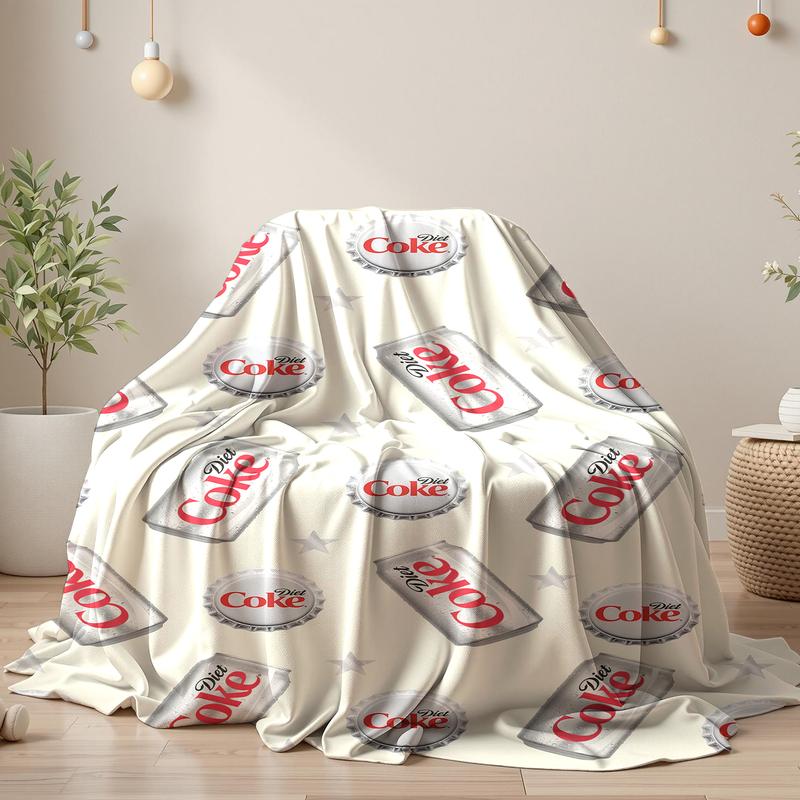 Diet Coke Bottle Cap Pattern Flat Velvet Blanket Diet Coke Blanket Soft fluffy lightweight flannel throw soft fleece blanket slogan print Gift