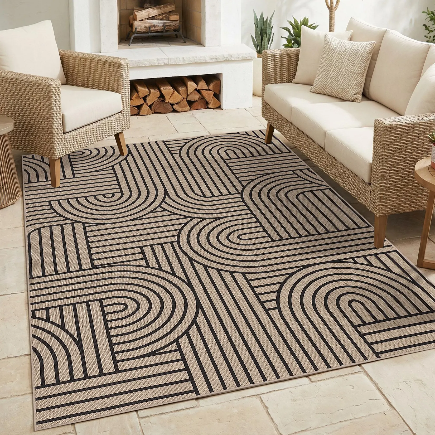Washable Easy Jute Large Living Room Rugs, Non Slip Modern Geometric Bedroom Rug Stain Resistant Floor Rugs for Dining Room Farmhouse Kitchen