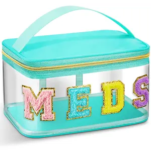 Chenille Letter Bag, Meds Bag, Large Medication Travel Cases, Nylon Beige Makeup Portable Pouch, Cheerleader Gifts for Women