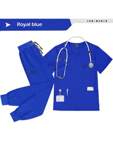 Practical Set for Men's Work Unisex Multi-Pocket Scrub Set Workwear Uniforms For Beauty Salon SPA And Staff