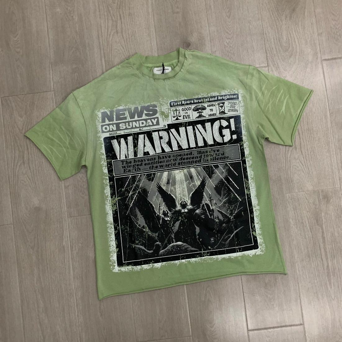 Casual FIRST ROW T-Shirts Washed Street Fashion American Style Hot Drill Letters Mens Womens High Quality Short Sleeves Tee Streetwear Trendy Graphic Tee Urban Fashion Cool Casual Look Unisex Stylish Summer Tee