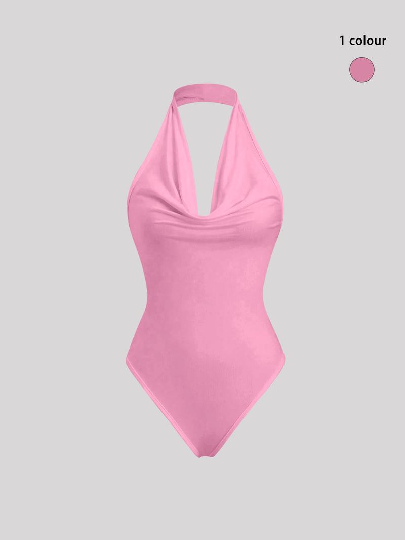 Women's Solid Color Halter Neck Bodysuit, Backless Tank Bodysuit, Casual Sleeveless Bodysuit for Daily Wear, Ladies Clothes for All Seasons, Womenswear