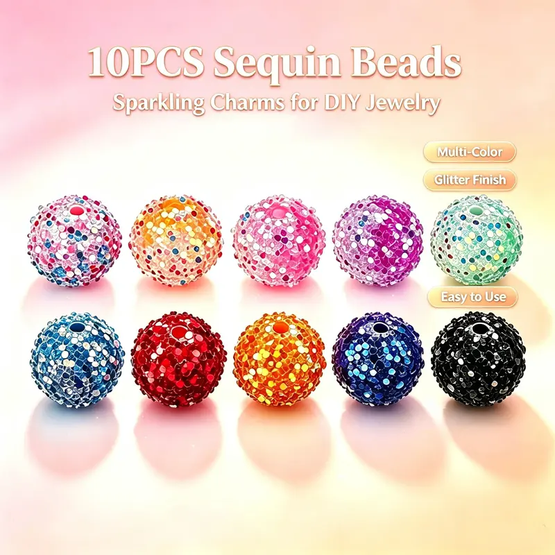 16mm Acrylic Beads Mix Crystal Beads Glitter Beads for Making Jewelry, 10pcs DIY Handmade Bead Bracelet Pendant Pen Key Chain, Special Decorative Accessories(Random Color), Christmas, Christmas Gift, Mixed Beads, Beading Supplies