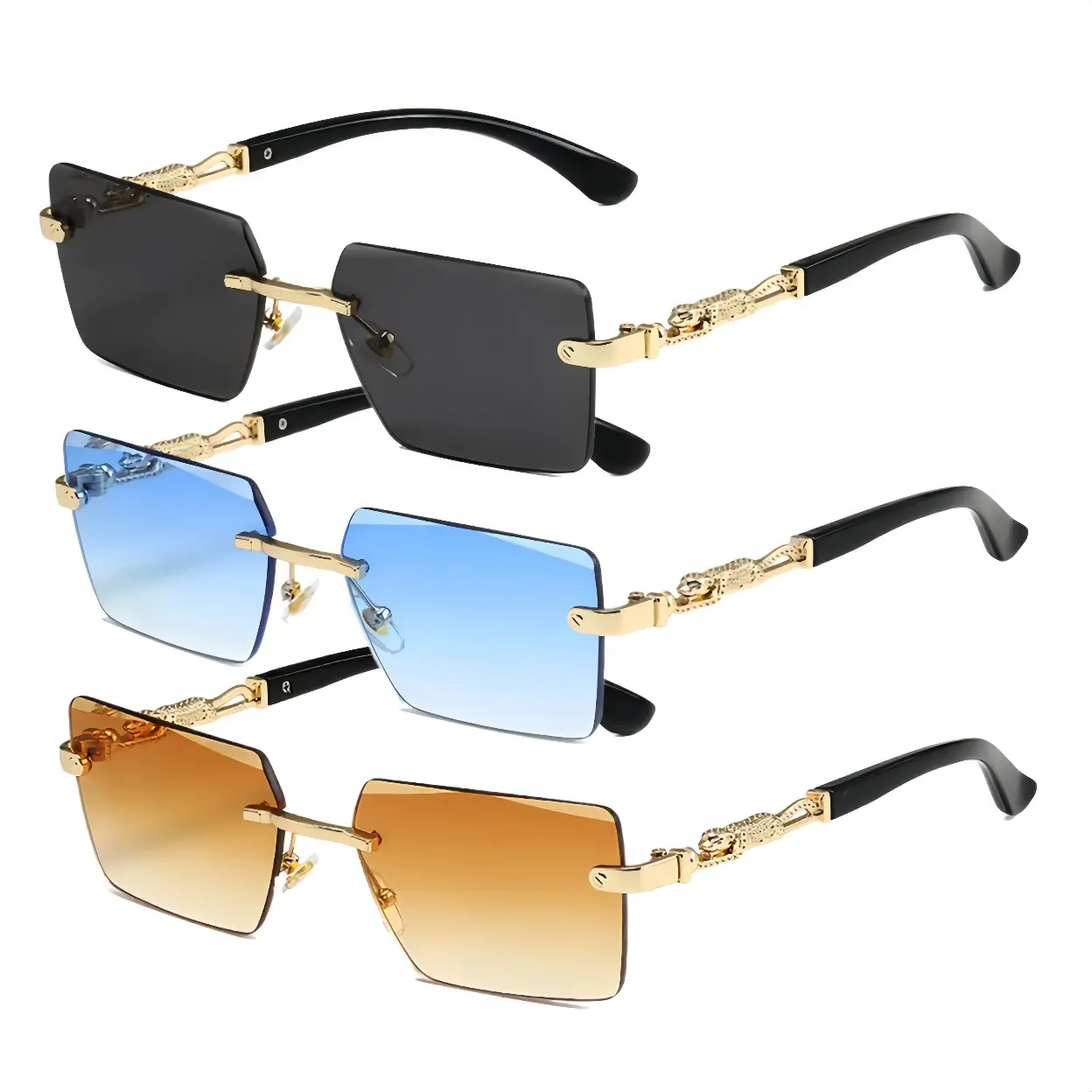 3-Pack Unisex Vintage Edgeless Cut-Edge Square Sunglasses, Leopard Print Frame With UV400 Gradient Lenses, Lightweight Durable Fashion Eyewear,summerwins