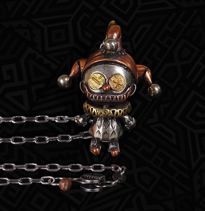 Dark Style Clown Doll Pendant Necklace Vintage Distressed Copper Punk Trendy Toy Edgy Streetwear Unisex Dark Aesthetic Accessory D-019 60cm Box Chain