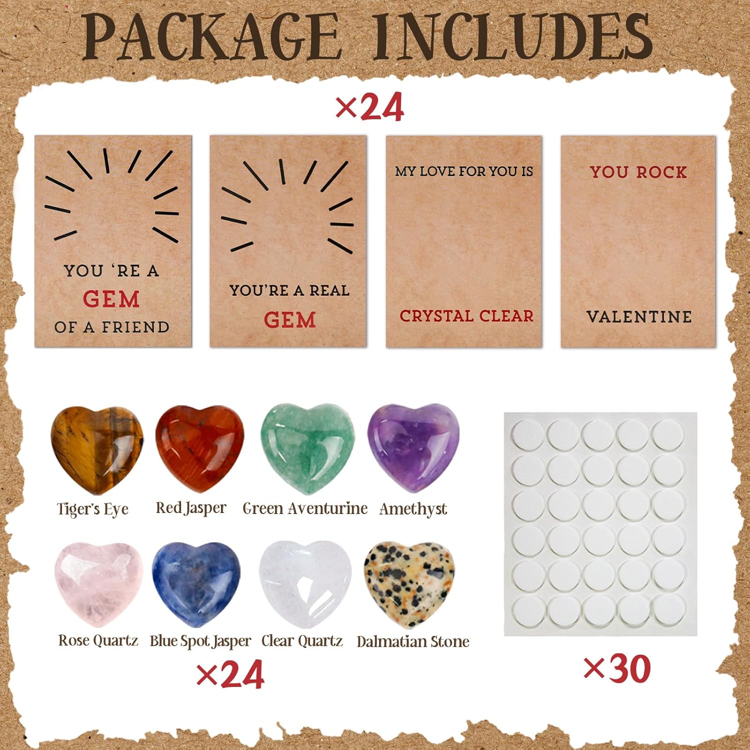 Valentines Day Gifts - 24 count Valentines Cards with Heart-Shape Crystals - Valentine Gift Exchange for Boys Girls Class Classroom School Party Favor