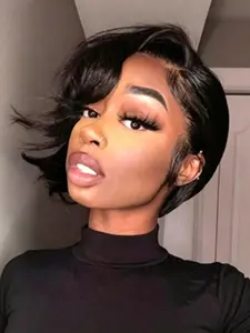 Short Pixie Cut Wavy Bob Wig, Loose Waves Real Hair Lace Front, Natural Hairline, Pre-Plucked, 150% Density, 8 Inches, for All Women