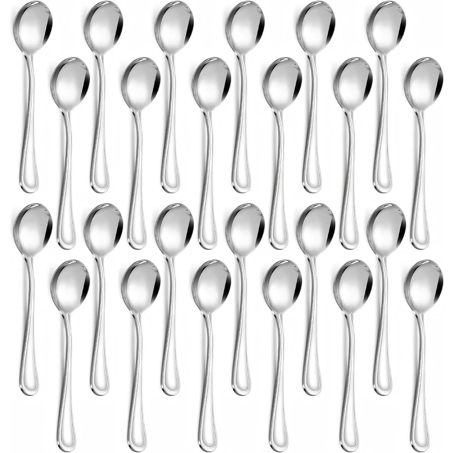 24-Piece Soup Spoons - Round Spoon, 6.9 Inch Stainless Steel Korean Spoons for Soup, Cereal, Dessert, Dishwasher Safe & Line Pattern