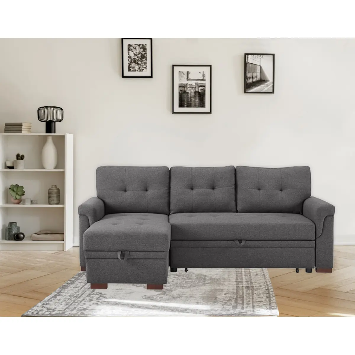 Siea Sturdy Linen Fabric Corner Sectional Sofa Comfy Couch - 84in Wide Reversible Sleeper with Foam Cushions, Storage Chaise, 192 lbs Capacity for Watch Parties (54.00x84.00x35.00 in)