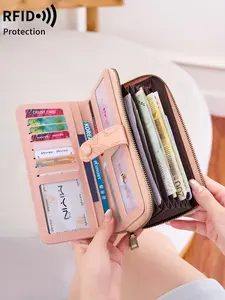 Ladies' printed large capacity long wallet, RFID anti-theft, organ style cash compartment wallet, multifunctional fashionable handbag, multiple card slots, equipped with wristband, suitable for daily portable use, birthday gift, perfect gift, Rfid Wallets