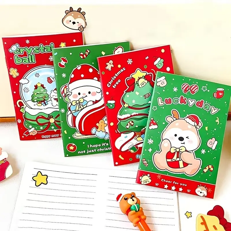 20pcs Christmas Limited Edition Cartoon Notebooks, Cute Reindeer Snowman Illustrations, Holiday Gift Journal, Random Patterns