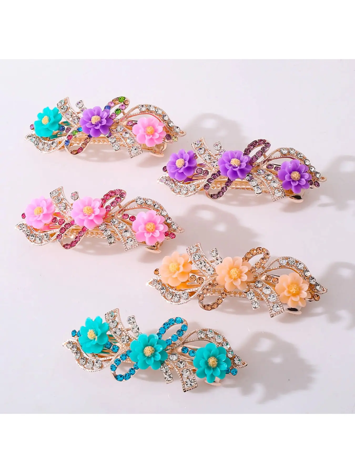 Korean-style hair clip, top clip, hairpin, mom's elegant back-of-the-head crystal ponytail clip, spring clip, flower