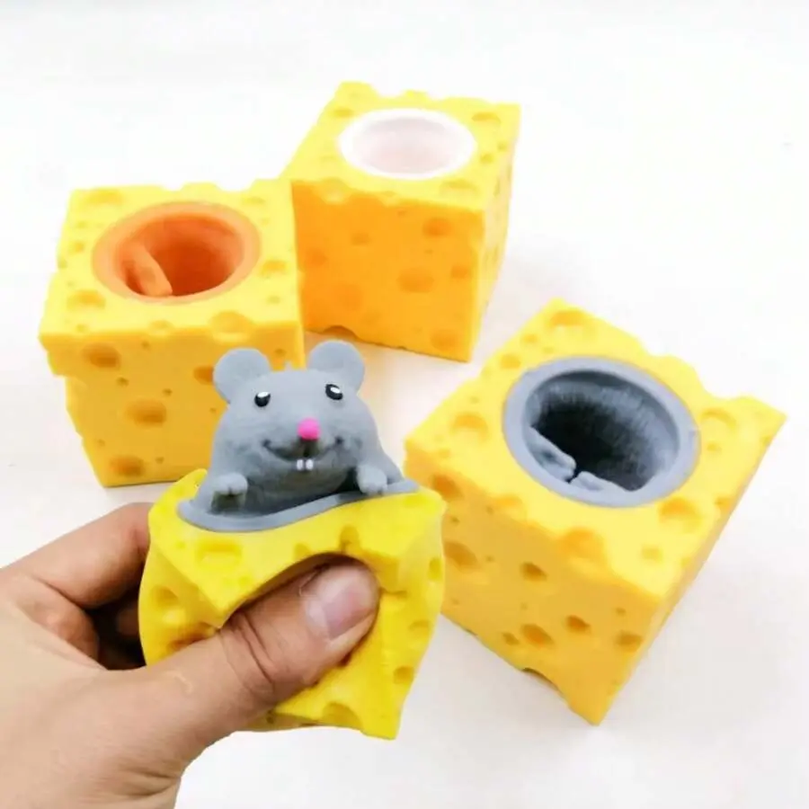 1pc Pop Up Mouse And Cheese Block Squeeze Toy, Hide And Seek Figures Stress Relief Fidget Toy For Kids And Adults, Cheese Squishy, Dumpling Squishy, Sensory Toy