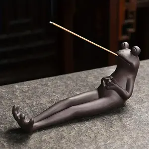 Zen Frog Incense Holder - Black Resin Meditation Burner with Antler-like Incense Stick Holder, Smoke-Free Aroma-Free Design for Yoga, Prayer Rooms, Zen Gardens & Holiday Decor (Compatible with Incense Sticks, Not Cones) - Frog