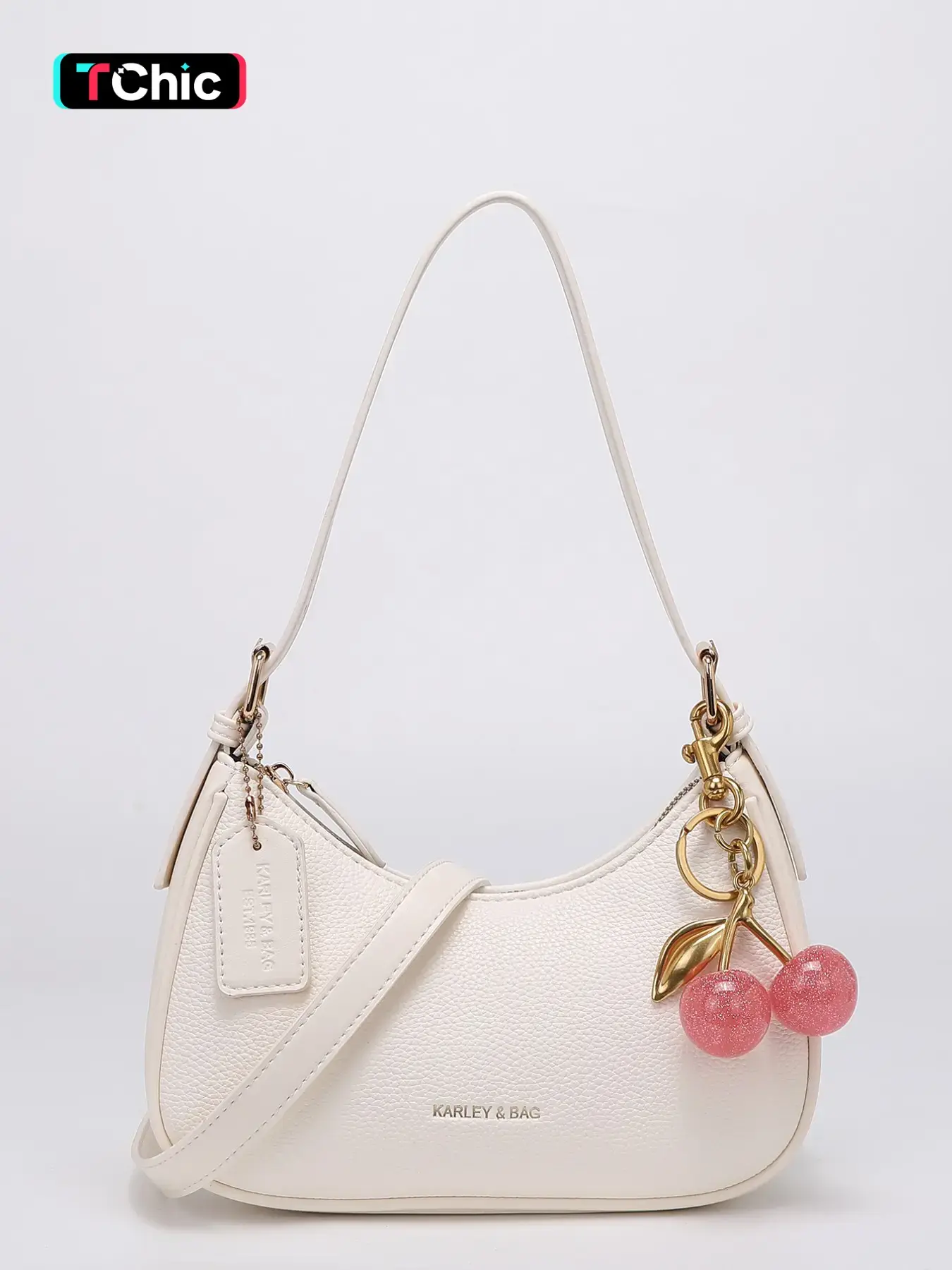 Lychee Pattern Shoulder Bag, Women's Crossbody Bag with Cherry Charm, Fashionable Minimalist Handbag, Versatile Crescent Bag, Y2K Style, Half Moon Purse, Versatile Shoulder Bags