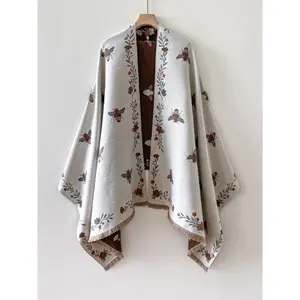 Unisex Plant Print Boho Shawl – Soft Warm Casual Scarf for Fall & Winter, Fashionable Daily Wear Accessory, Ideal Birthday Gift