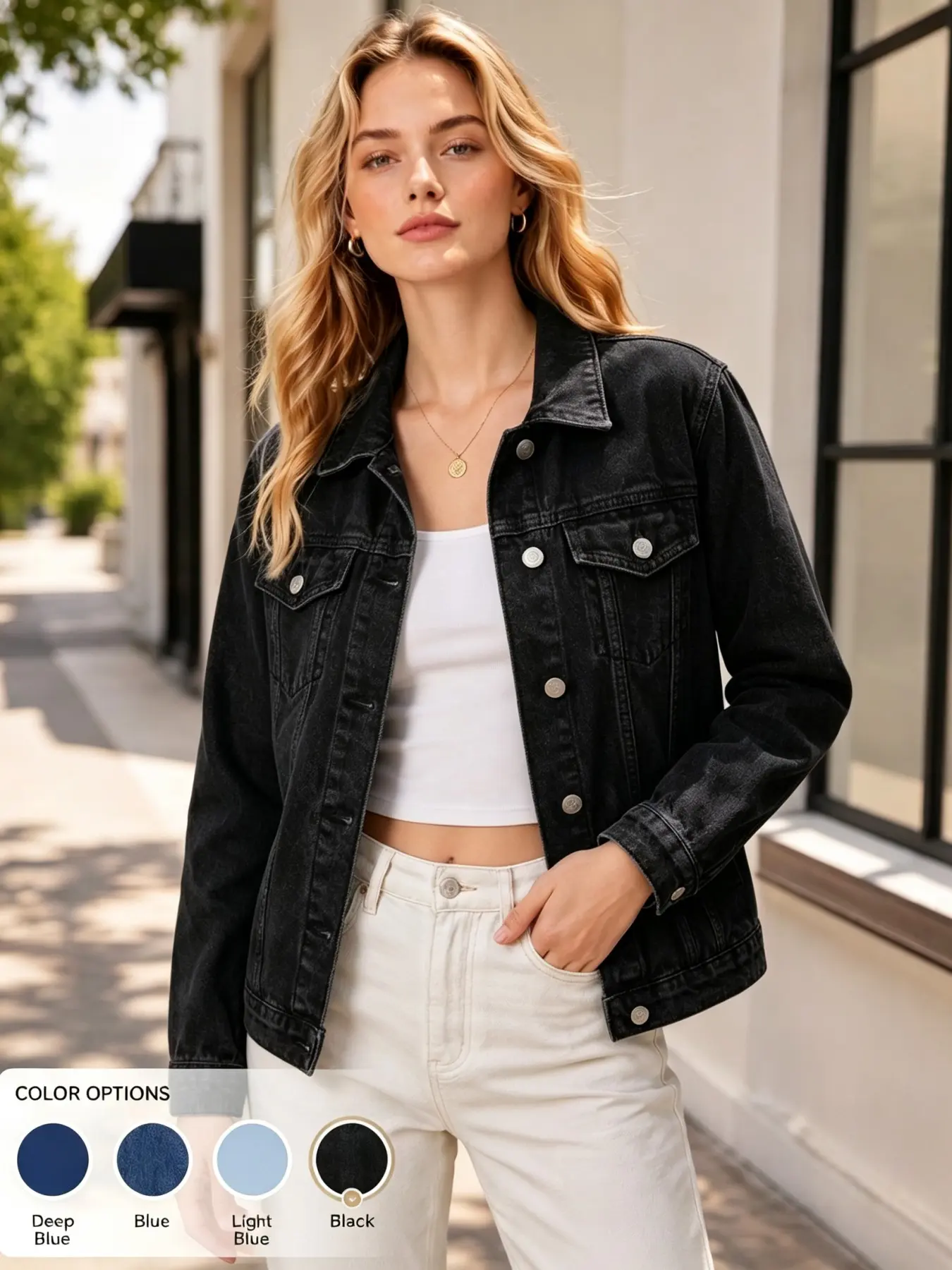 Classic Notch Lapel Denim Jacket, Relaxed Fit Single Button Denim Coat, Stylish Outerwear for Casual Wear, Perfect for Everyday Use
