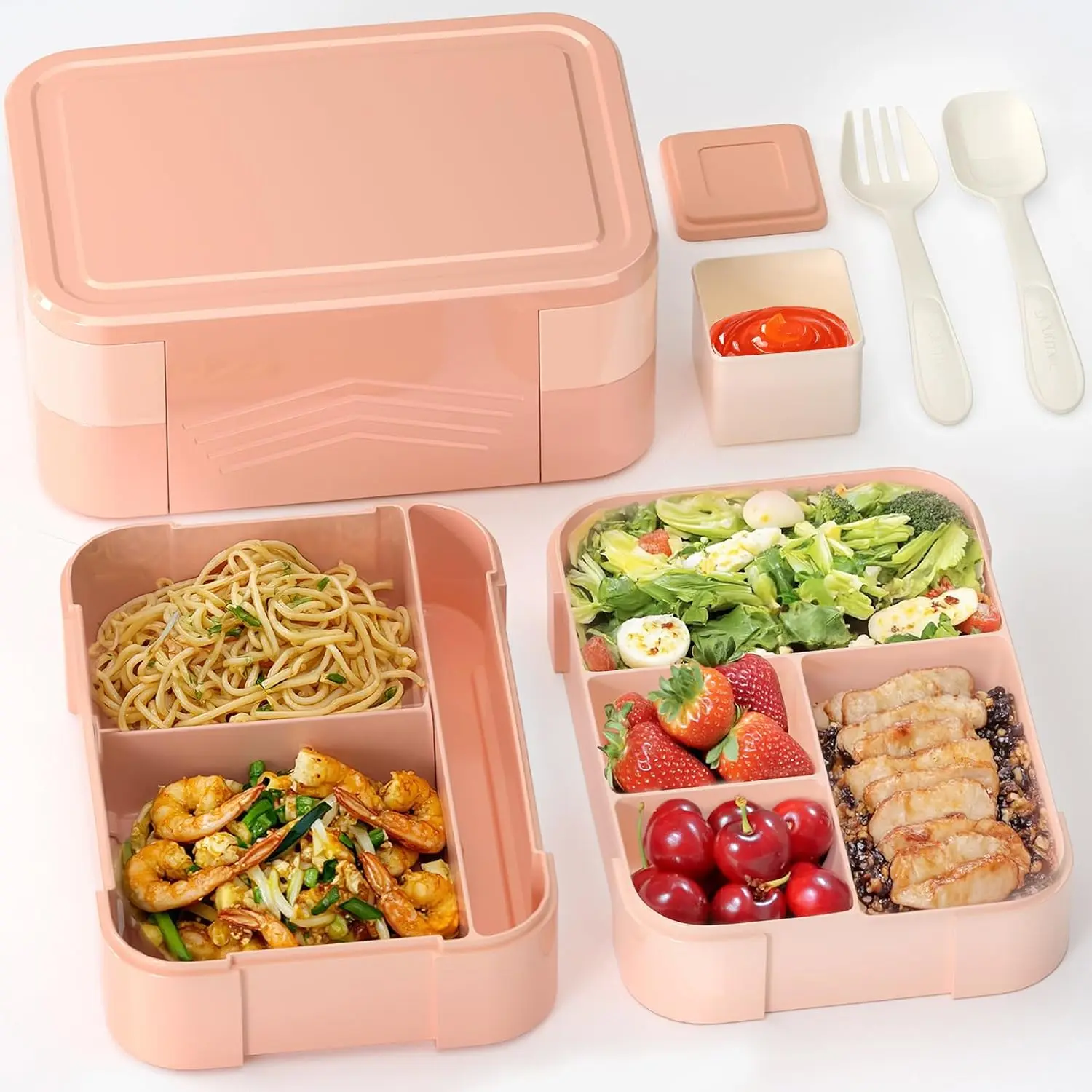 Bento Box for  Teens Girls Boys, 6 Compartments, Adult Lunch Box for Women, 2-Layer Leak-Proof,  Safe Lunchbox , Lunch Boxes Set with Sauce Container Spoon Fork ()