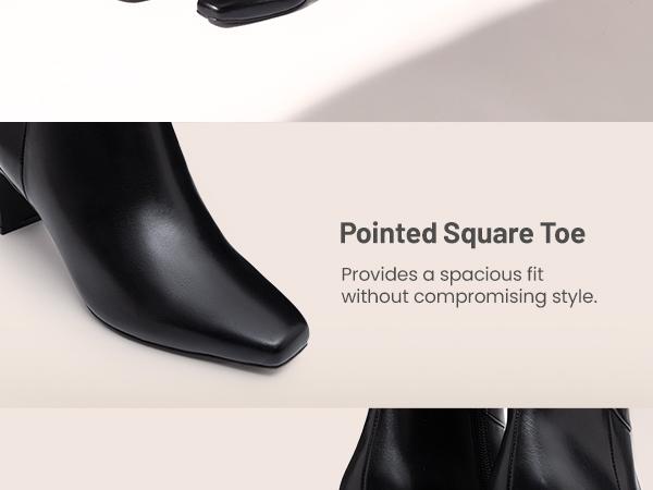 Athlefit Knee High Boots for Women Square Toe Chunky Heeled Tall Boots with Side Zipper