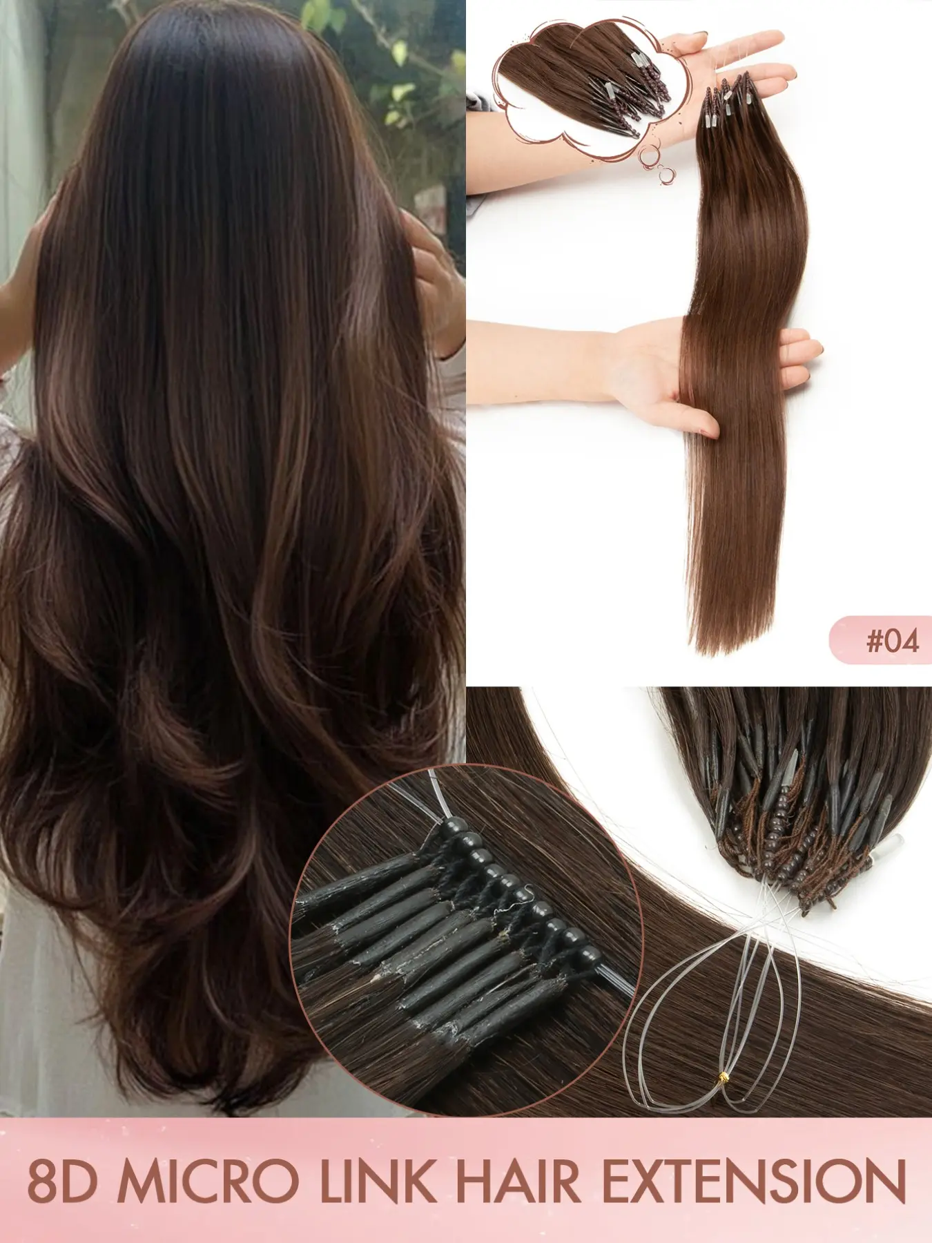8D Micro Link Hair Extensions Human Hair, 12-22 inch 28g/Pack Multiple Colors Straight Hair Extensions Micro Beads Hair Extension for Women,Invisible Mini  Beads Easy to Install for Wedding & Party